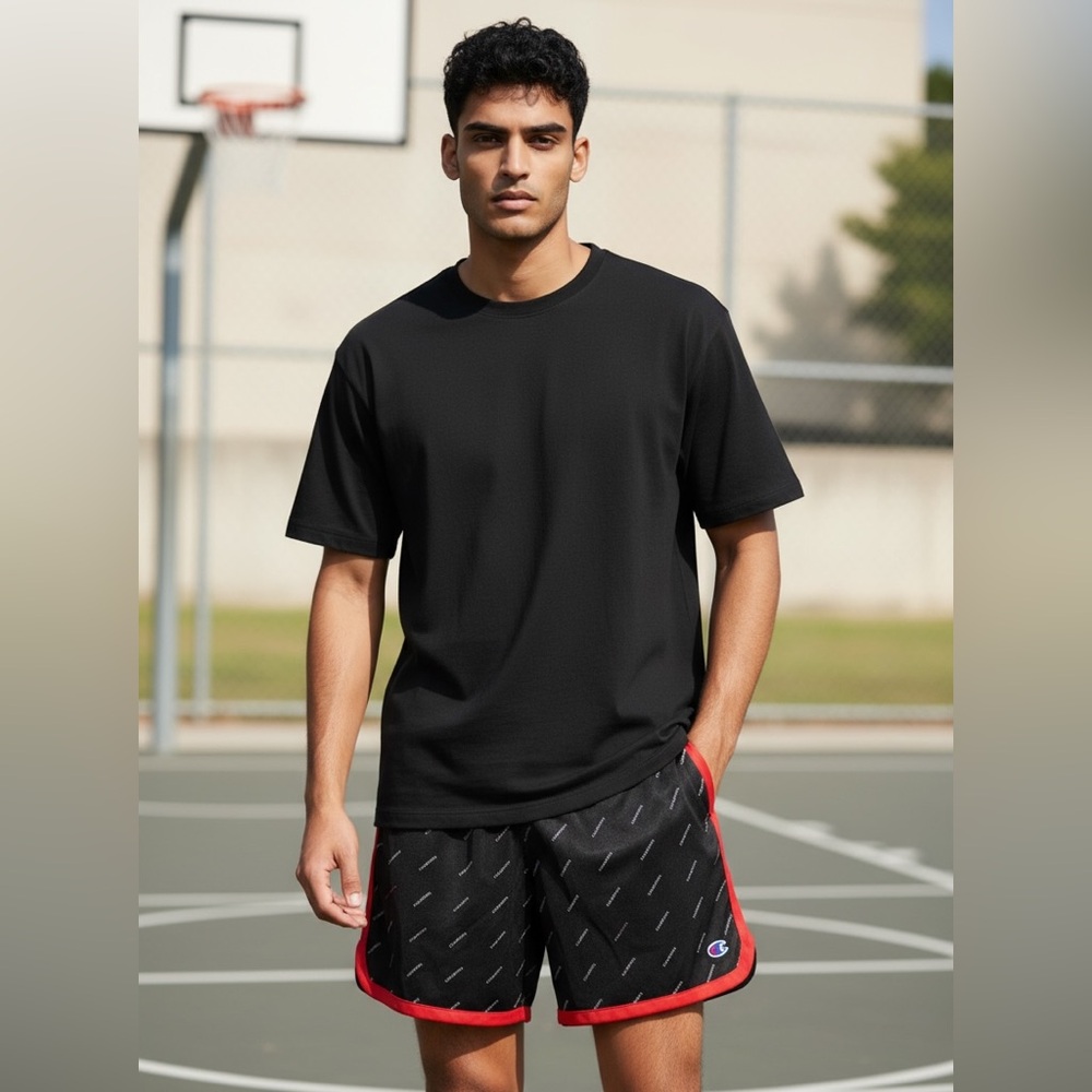 Champion Athletic Shorts NWT • Medium • Black w/ Red Trim • Moisture‑Wicking